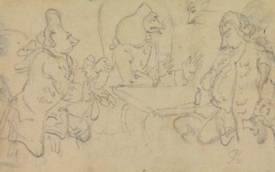 Caricature of Three Men at a Table by Unbekannt Unbekannt